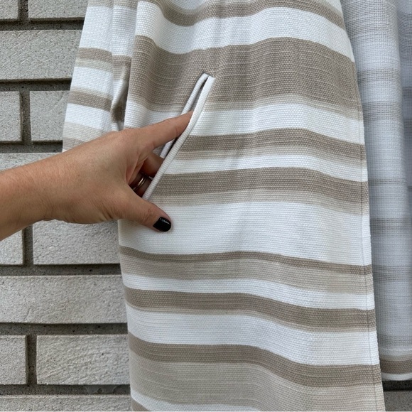 Chico’s Modern Striped Duster Jacket Tan White Neutral Blazer - Picture 10 of 10